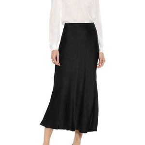 Iris and Ink Brooklyn Black Satin Midi Skirt